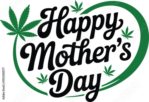 Happy Mother's Day with Leaf Accents and Heart Outline