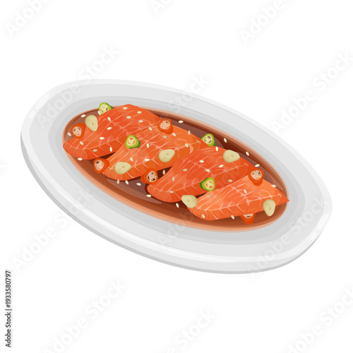 Vector Illustration logo Clip art Korean Soy Marinated Raw Salmon Yeoneojang