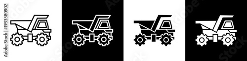 Mining truck black and white icon design concept