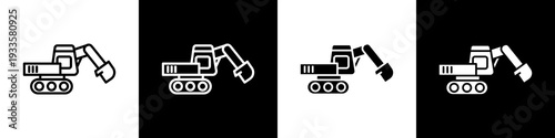 Excavator black and white icon design concept