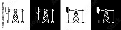  Oil mining black and white icon design concept