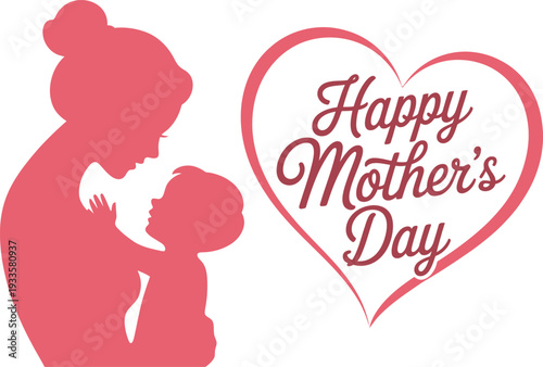Silhouette of Mother and Child Embracing with "Happy Mother's Day" in a Heart