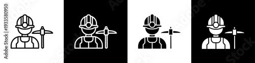 Miner mining black and white icon design concept