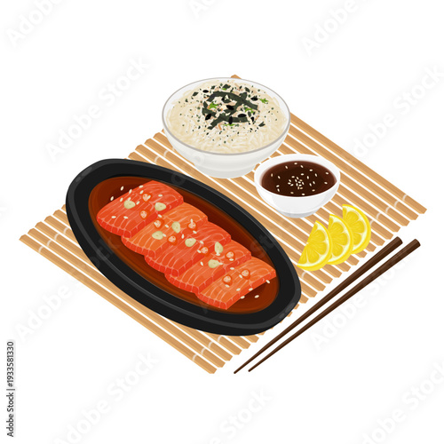Vector Illustration logo Clip art Ready to eat Yeoneojang Korean Marinated Salmon Sashimi 
