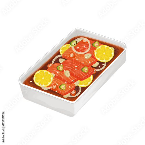 Vector Illustration logo Clip art Fresh Korean Food Soy Marinated Salmon