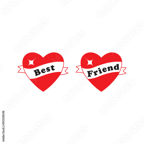 Best Friend Heart Vector Design – Cute Red Love Badge for Friendship T-Shirt, Sticker and Greeting Card