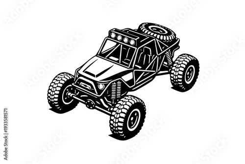 Isometric view of an extreme rock crawler showing tubular frame