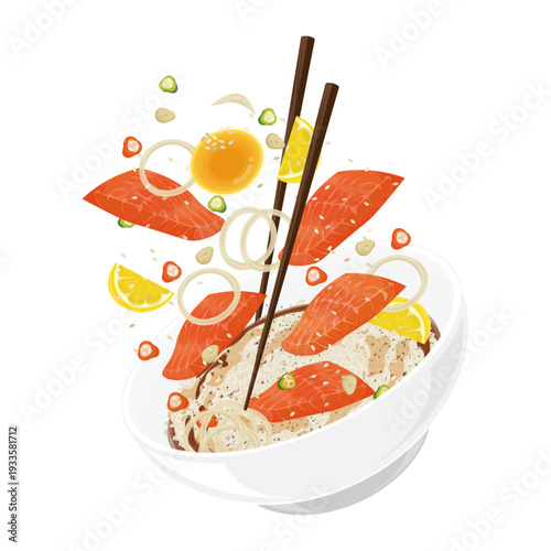 Vector Illustration logo Clip art Levitation Korean Food Yeoneojang with Rice