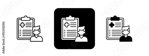 Patient Intake  Solid color and black line drawing vector illustration set