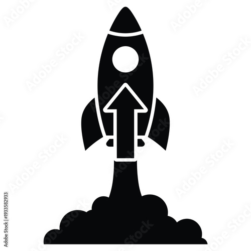 Rocket launch icon with smoke cloud for startup growth success and biz progress vector art