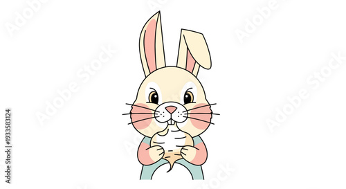 Cartoon rabbit eating carrot illustration in vector format light beige and pink colors cute character for Easter and spring designs