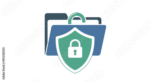 Secure document folder vector icon with protective green shield and padlock symbol isolated on white