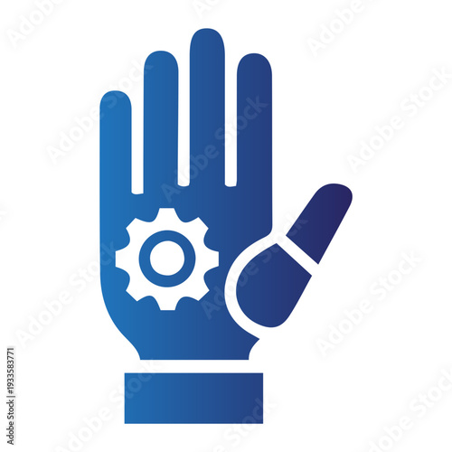 Robotic hand with an integrated bionic gear, illustrating the fusion of anatomy and technology in advanced prosthetics and artificial intelligence