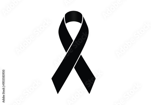 A black awareness ribbon on a solid black background symbolizing support and solidarity