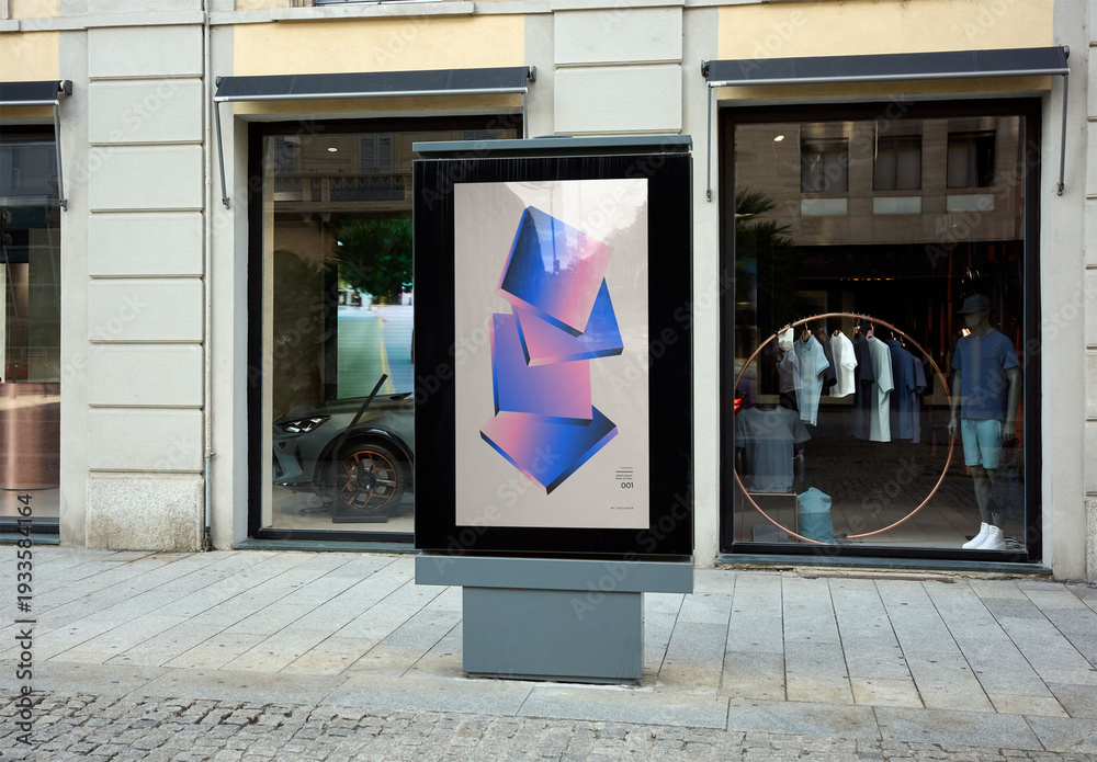 Mockup Of Customized Vertical Sign By Building Stock Template | Adobe Stock