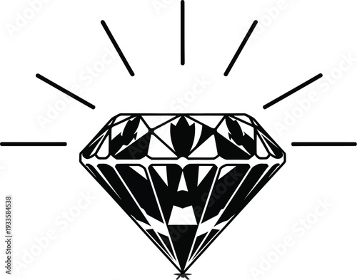 Black and white diamond illustration with geometric detail