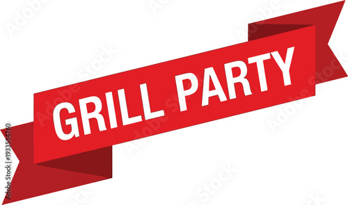 Red ribbon banner with grill party text