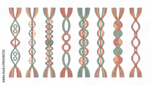 Colorful handmade friendship bracelets vector illustration isolated on white background with tassels
