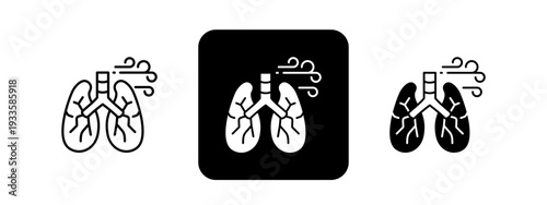 Pulmonology  Solid color and black line drawing vector illustration set