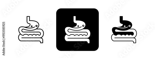 Gastroenterology  Solid color and black line drawing vector illustration set