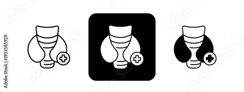 Endocrinology  Solid color and black line drawing vector illustration set