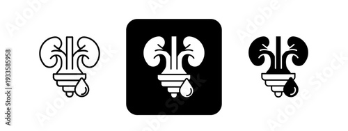 Nephrology  Solid color and black line drawing vector illustration set