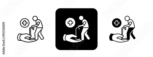 Geriatrics  Solid color and black line drawing vector illustration set