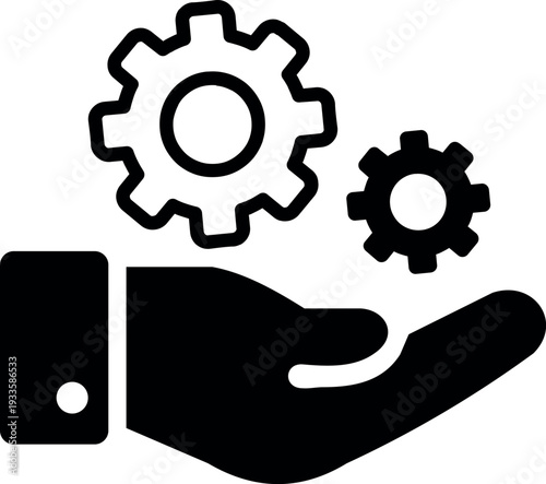 Hand Holding Gears: A graphic illustration shows a hand cradling two interlocking gears, representing support and providing.