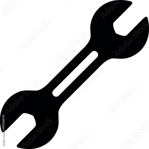 Industrial Wrench Silhouette: A minimalist monochrome silhouette of a sturdy wrench, symbolising precision and mechanical work, ideal for projects