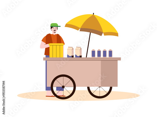A traditional Indonesian street food vendor is pushing a cart. Indonesian market illustrations. Flat vector concept.
