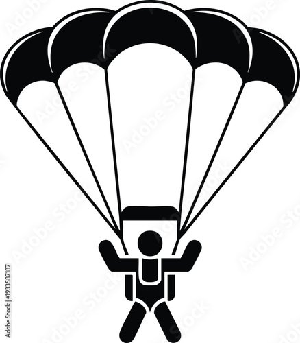 Parachutist Descending with Open Canopy Icon, Skydiving and Extreme Sports Vector Symbol, Minimalist Parachute Jump Illustration, vector, illustration, silhouette.