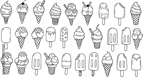 Ice Cream Collection: Hand-Drawn Set of Cones and Popsicles