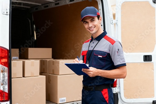 Delivery man with boxes in van