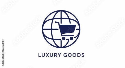 Luxury Goods E-commerce Logo Design with Globe and Shopping Cart.