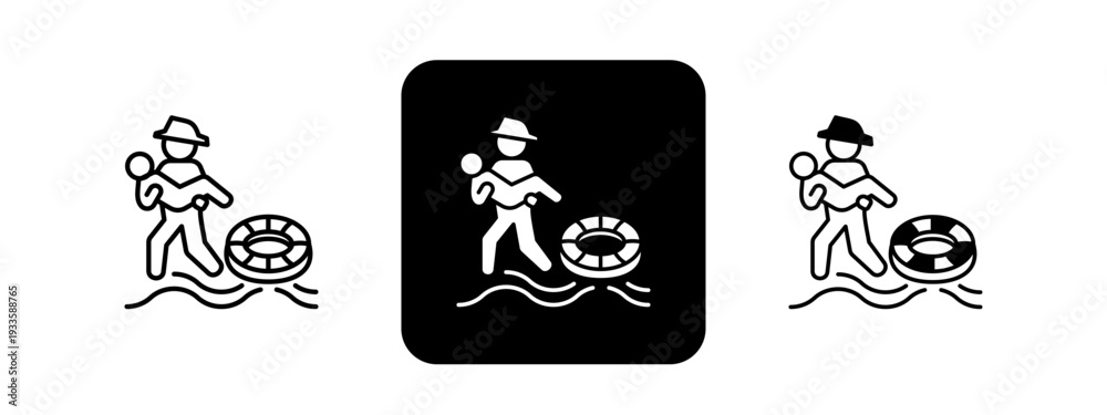 Fototapeta premium Rescue Operation Solid color and black line drawing vector illustration set