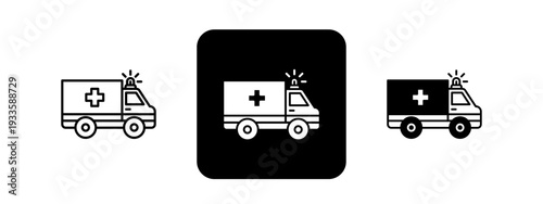 Emergency Transport  Solid color and black line drawing vector illustration set