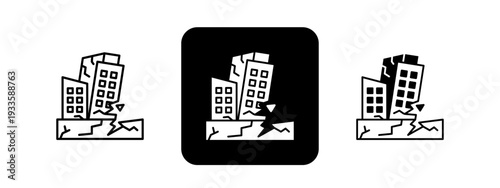 Earthquake Response  Solid color and black line drawing vector illustration set