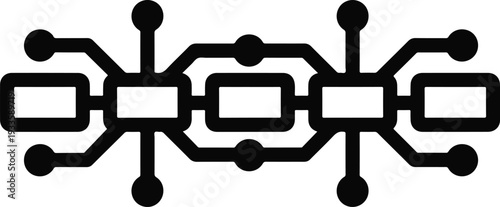 Abstract representation of a blockchain network with interconnected nodes and circuits