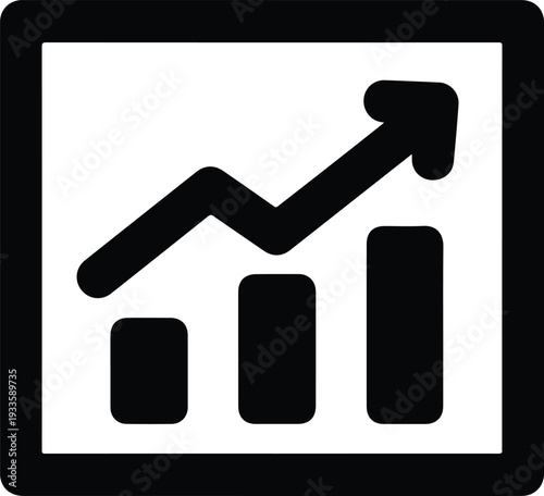 Bar chart icon with upward trending arrow representing business growth and positive financial progress