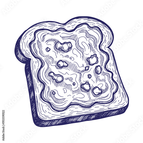 A slice of bread with melted butter on top isolated on white background