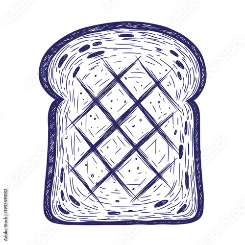 A slice of white bread with a crisscross pattern on top isolated on white background