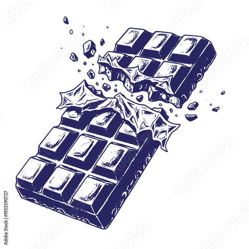 Broken chocolate bar with pieces falling apart and crumbling into fragments  sweet treat in distress