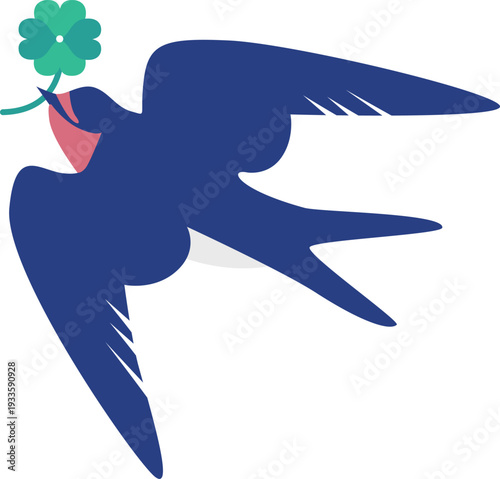 四葉のクローバーとツバメのかわいいイラスト