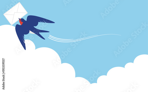 手紙をくわえたツバメの背景イラスト素材