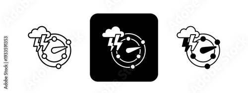 Storm Tracking  Solid color and black line drawing vector illustration set