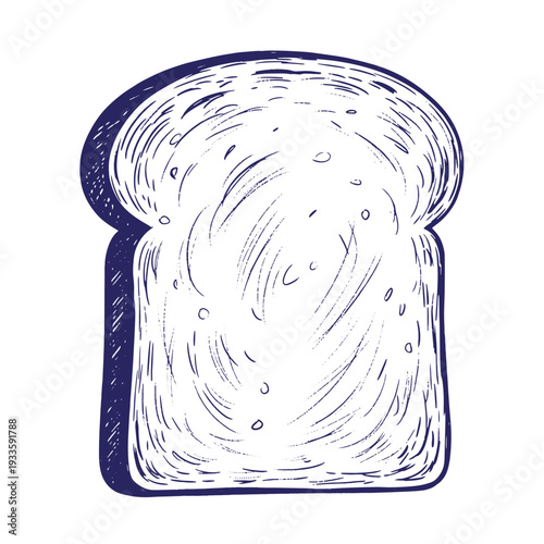 Hand drawn illustration of a slice of bread in a sketch style on white