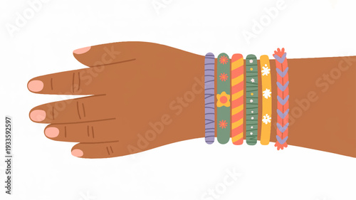 Colorful friendship bracelets on a person's wrist symbolizing unity and friendship with a pastel color palette and playful vibe perfect for representing friendship and solidarity