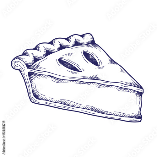 Illustration of a slice of pie with a crust  dessert food item  culinary art
