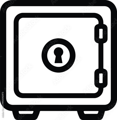 A Simple, Bold Black and White Icon Representing a Secure Safe with a Keyhole