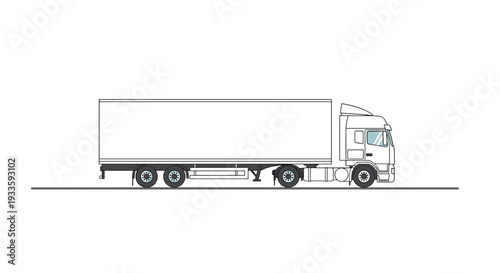 A minimalist outline drawing illustrates a large semi-trailer truck, or lorry, shown in profile against a stark white background.